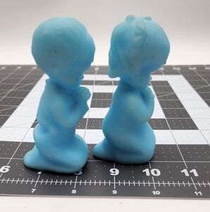Vintage Marked Fenton Frosted Blue Milk Glass Praying Girl Boy Children Figurals
